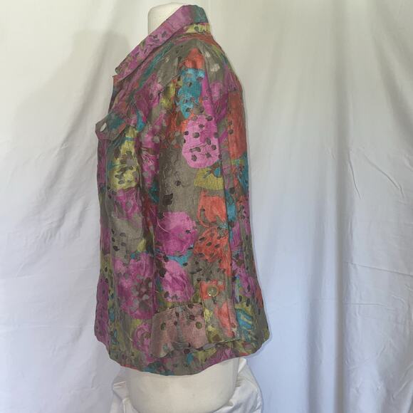 Ruby Rd. Favorites Sheer Bold Jewel Tones Roll Tab Sleeves Cropped Layer Sz 18 - Picture 11 of 14